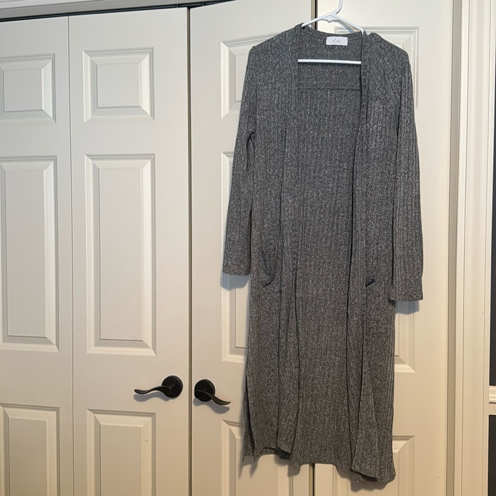 Long Gray Ribbed sweater